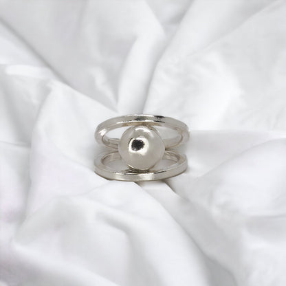 Anel Órbita esfera geométrica prata 980 ouro 18k – Fortes Jewellery