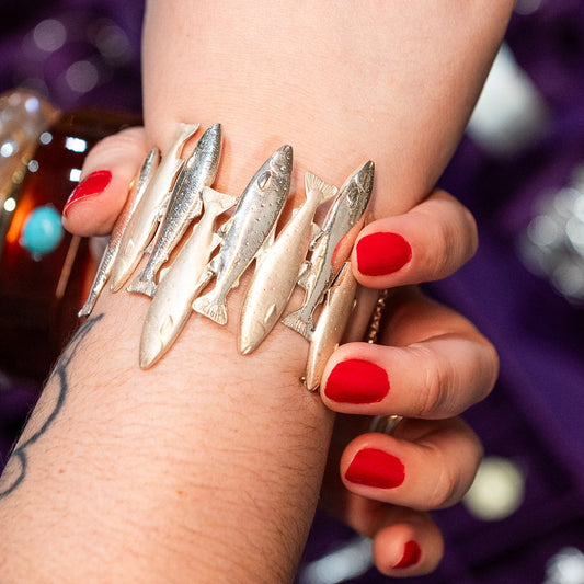 Pulseira Cardume peixes esculpidos prata 980 – Fortes Jewellery